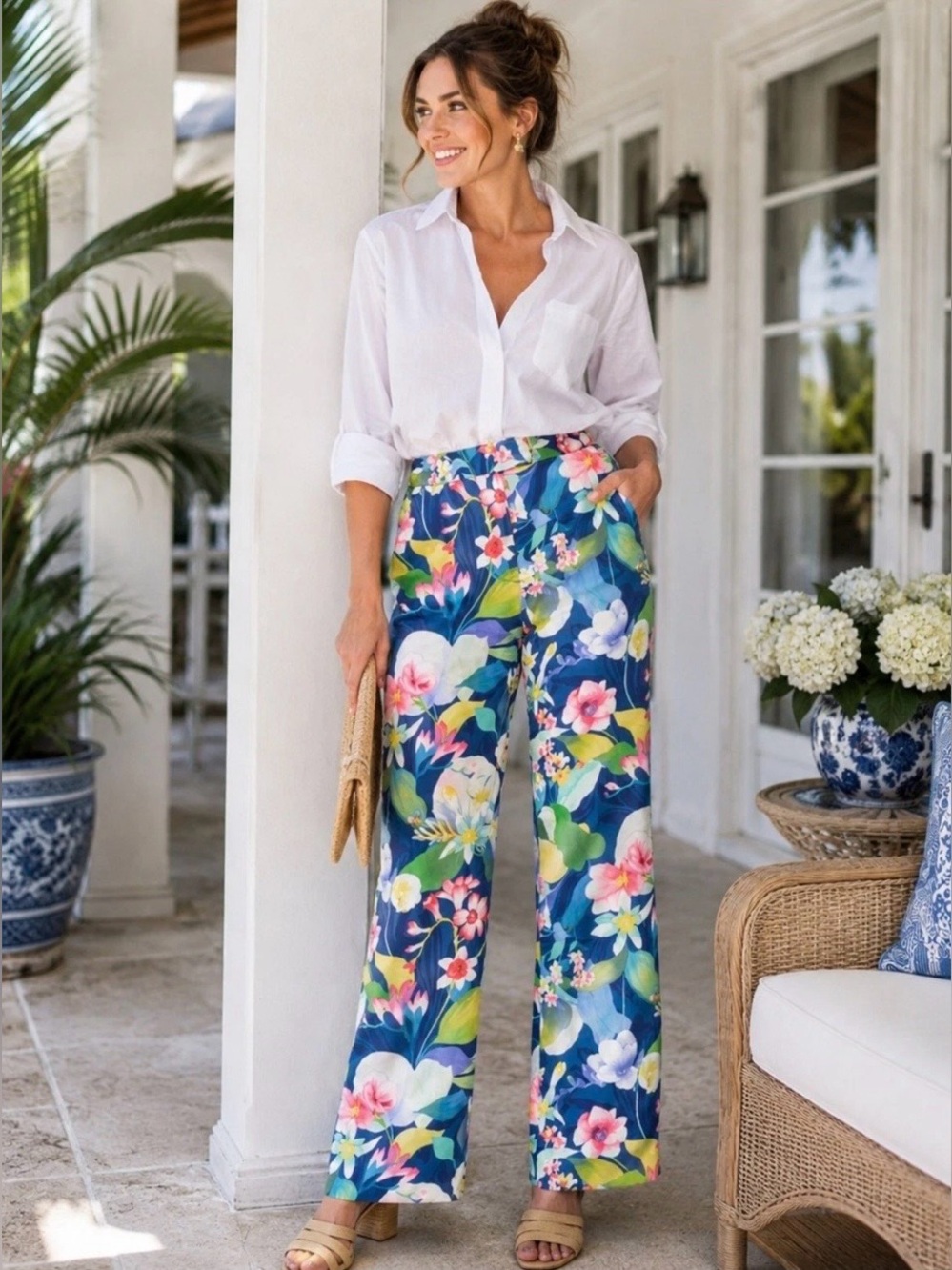J. McLaughlin Broderick Navy Floral Reef Pants Sz 10 Med NWT Coastal Chic Preppy